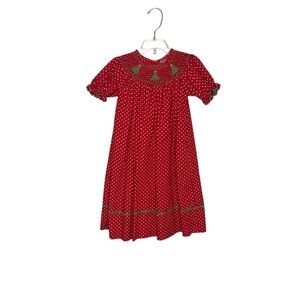 Shrimp & Grits Kids Red & White Polka Dot Smocked Christmas Tree Dress size 2T